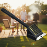 3-in-1 Grillreinigungsbürste mit Stahlborsten, Schaber und Schwamm