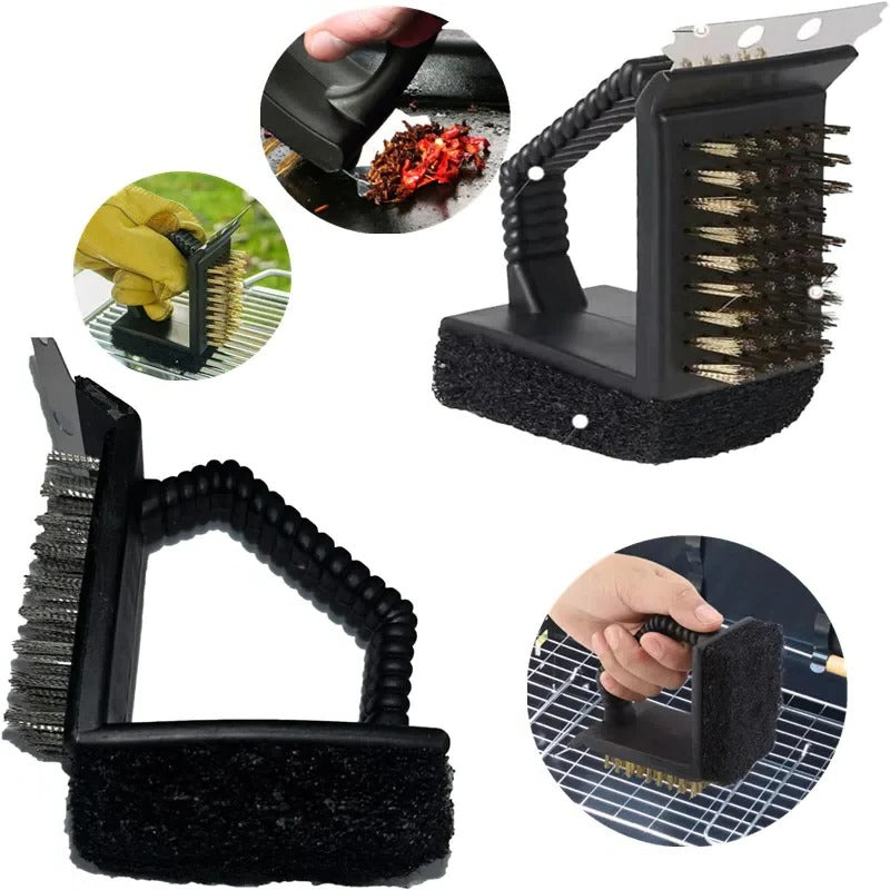 Grillreiniger 3-in-1 mit Schwamm und Schaber für einfache Pflege