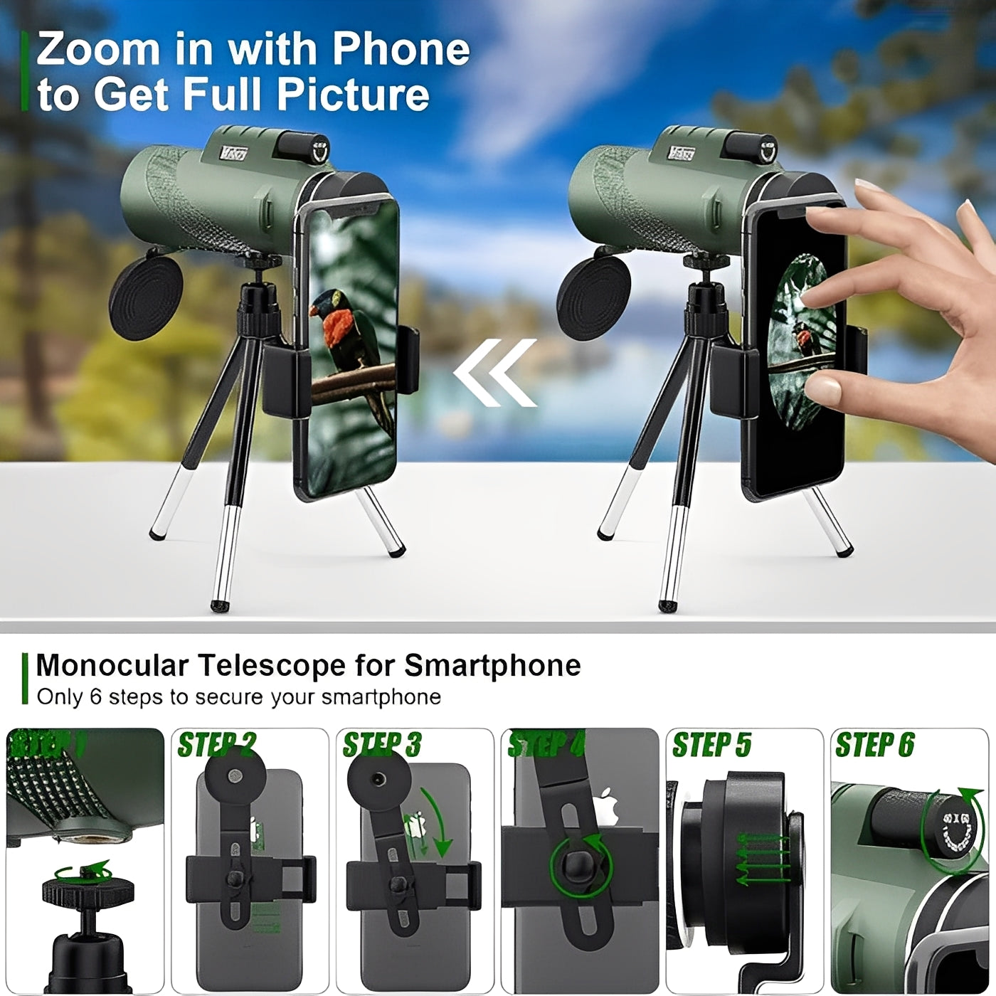 Kompakter Fernrohr mit Zoomfunktion für Outdoor-Beobachtungen