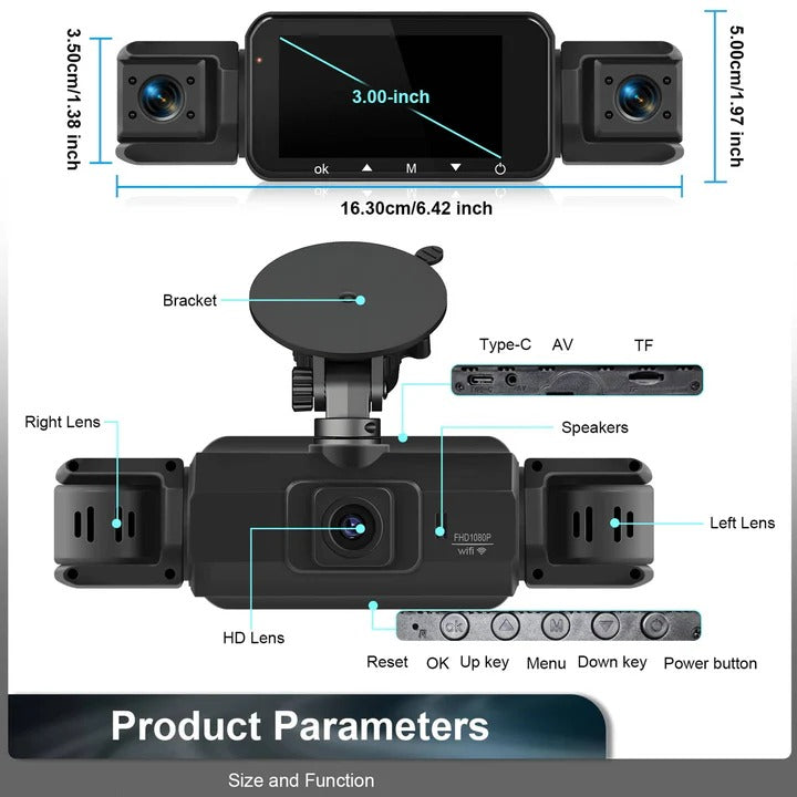 Vielseitige Dashcam mit Vier Kameras und WLAN-Funktionalität