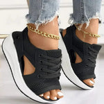 Damen Flache Schnürrsandalen mit Kontrastpanelen und Ausschnitten