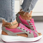 Damen Flache Schnürrsandalen mit Kontrastpanelen und Ausschnitten