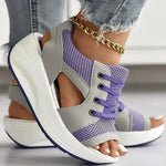 Damen Flache Schnürrsandalen mit Kontrastpanelen und Ausschnitten