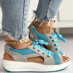 Damen Flache Schnürrsandalen mit Kontrastpanelen und Ausschnitten