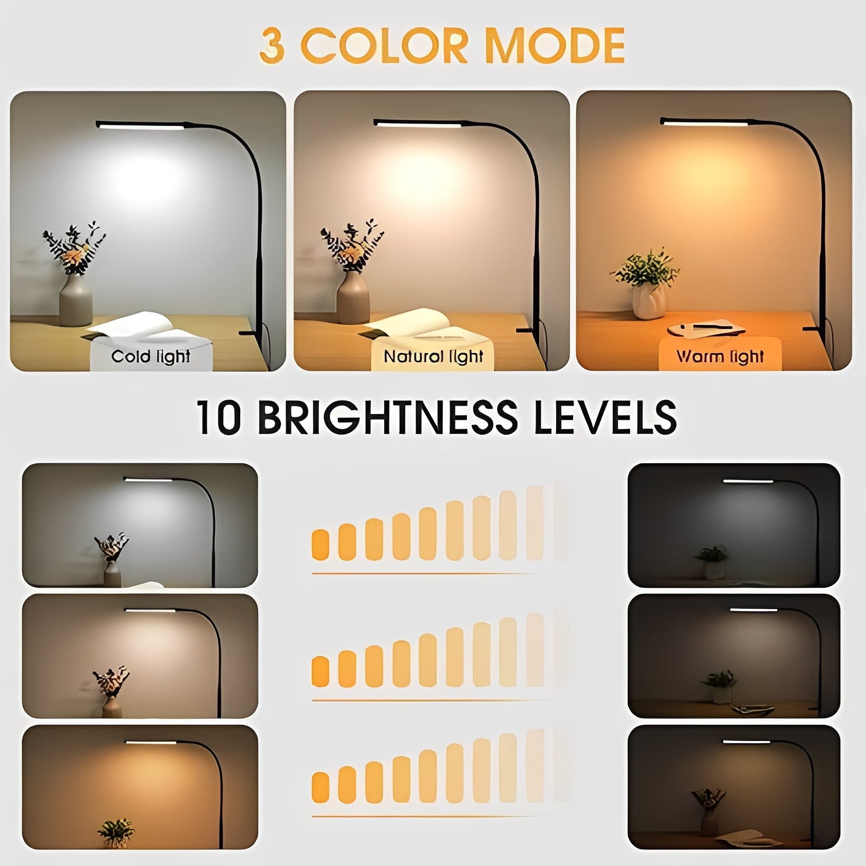 Verstellbare LED Schreibtischlampe mit Klemmbasis und 3 Lichtmodi
