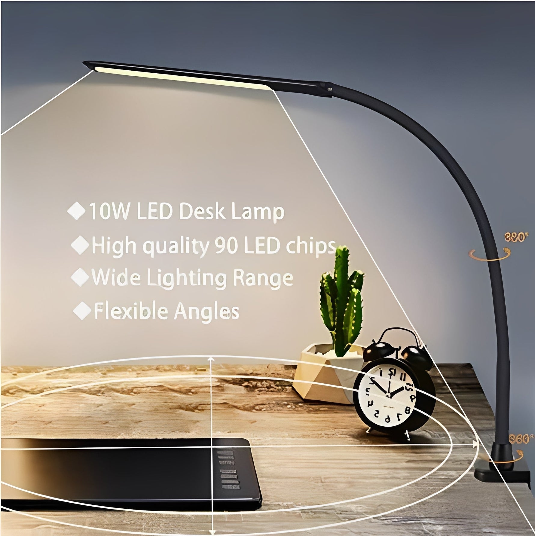 Verstellbare LED Schreibtischlampe mit Klemmbasis und 3 Lichtmodi