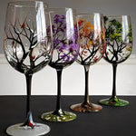 Weinbecher mit handgemaltem Jahreszeitenbaum-Motiv