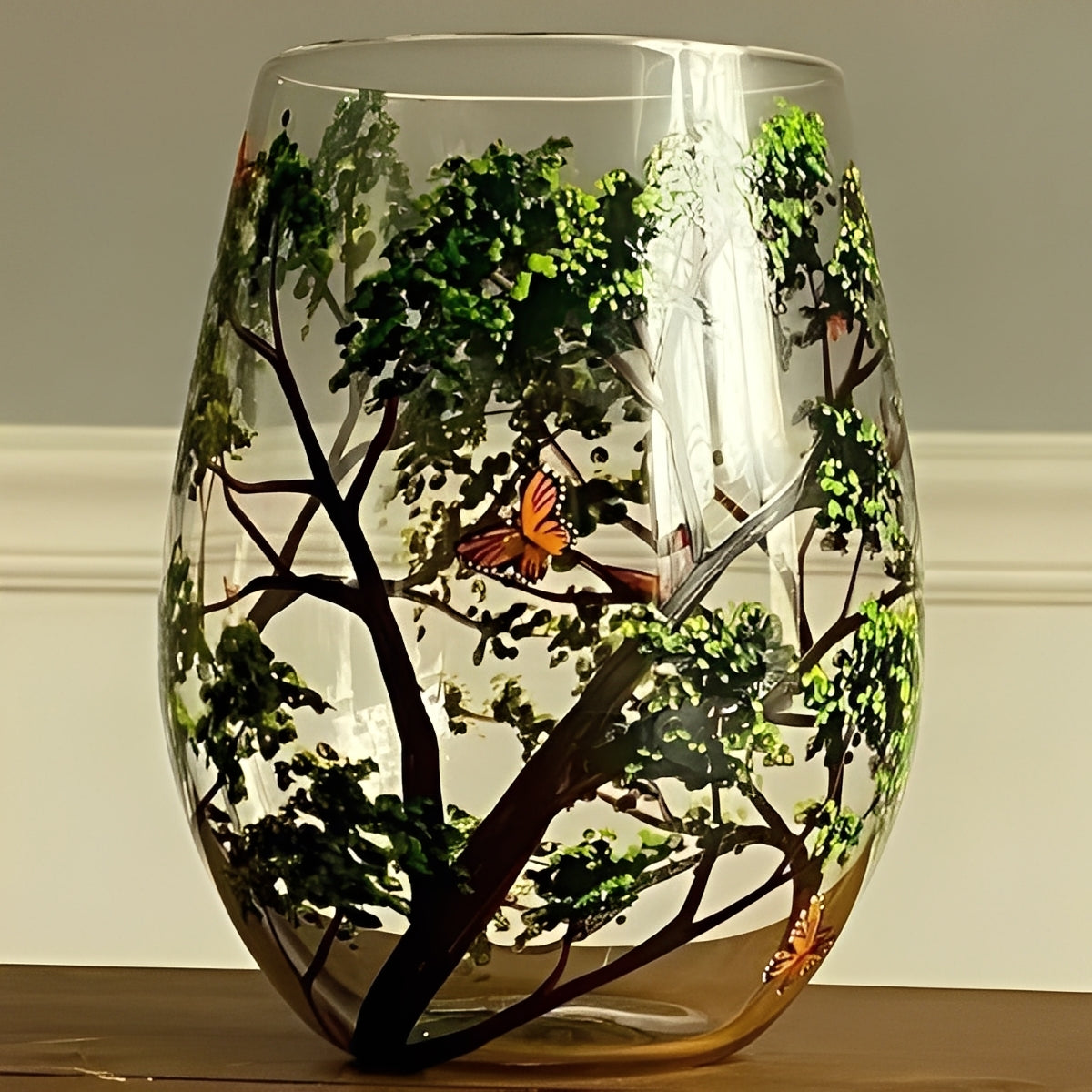 Weinbecher mit handgemaltem Jahreszeitenbaum-Motiv