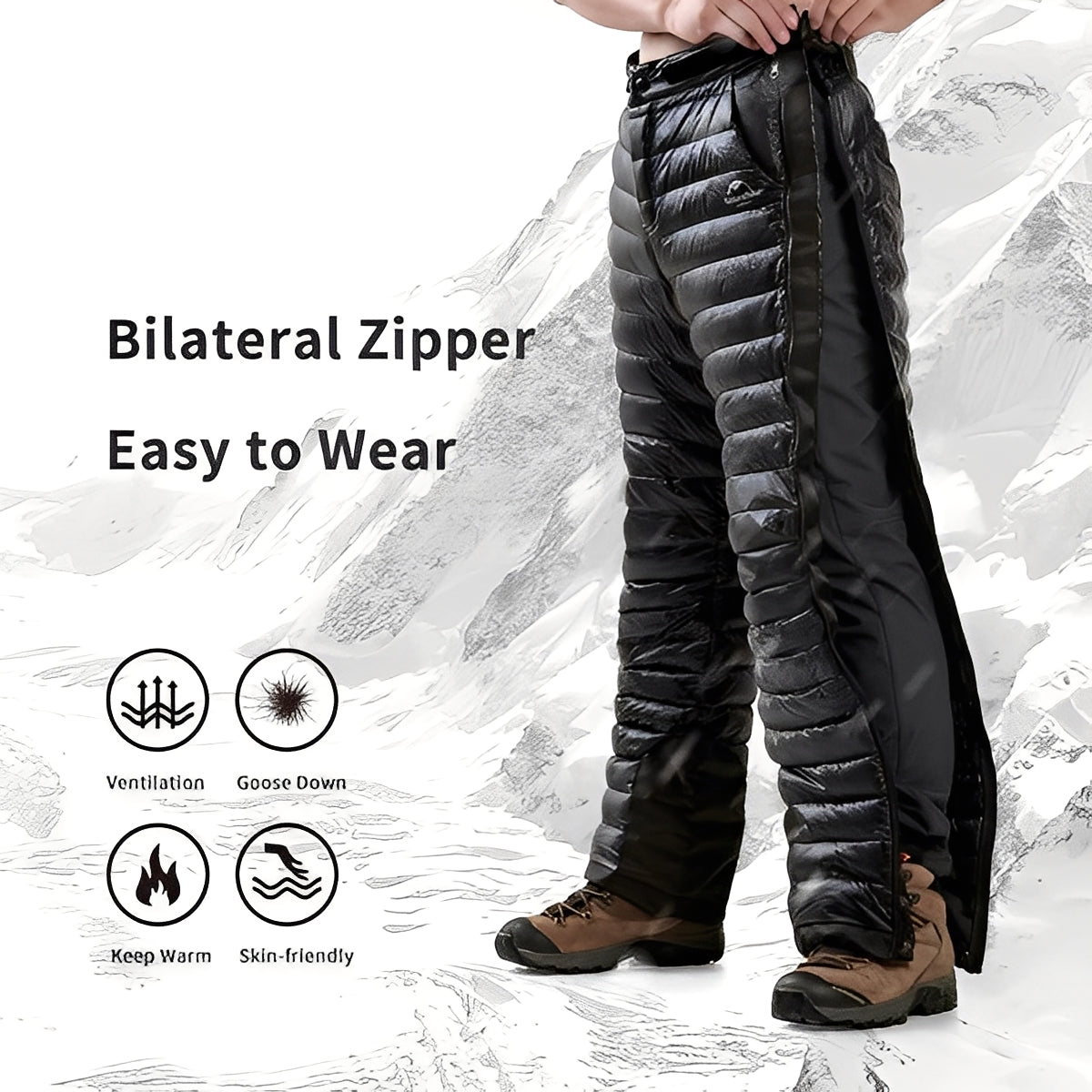 Isolierte Thermohose mit verstellbarem Bund und seitlichen Reißverschlüssen