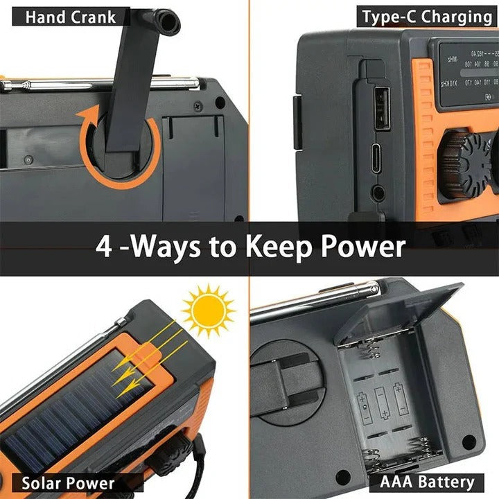 Solar- und Handkurbel-Radio mit 5000mAh Powerbank