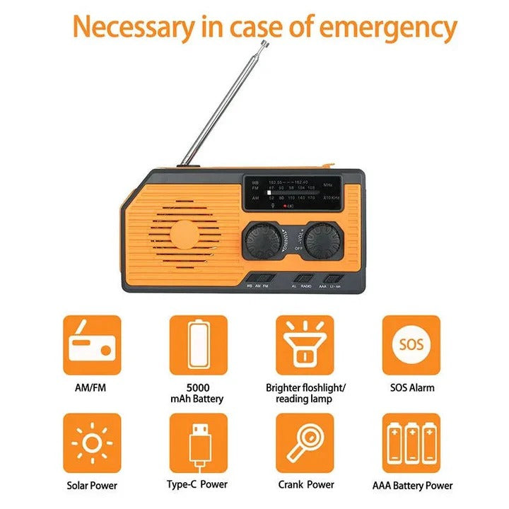 Solar- und Handkurbelradio mit 5000mAh Powerbank