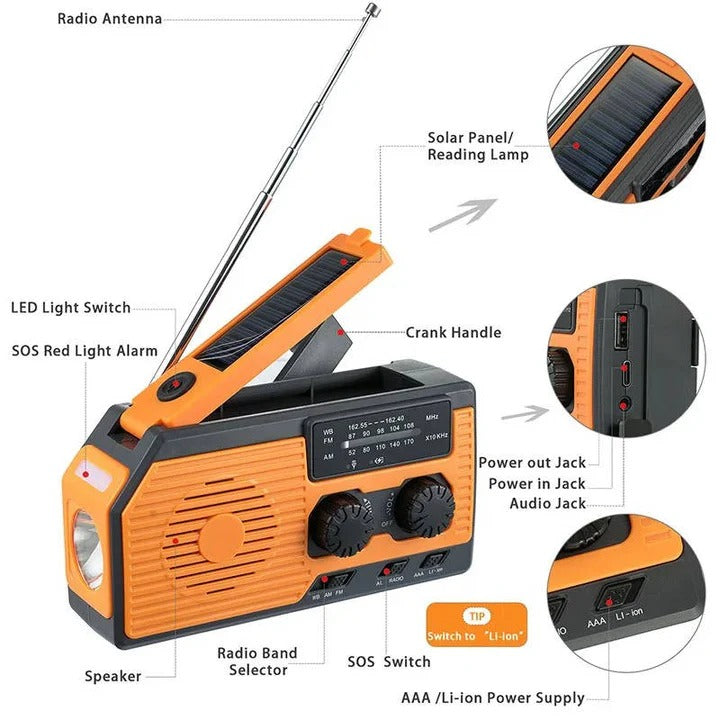 Solar- und Handkurbel-Radio mit 5000mAh Powerbank