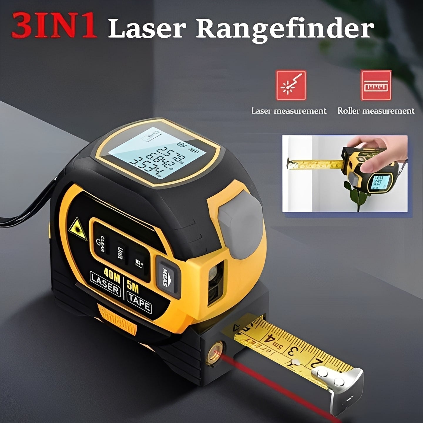 Vielseitiges 3-in-1 Distanzmessgerät mit Laserfunktion
