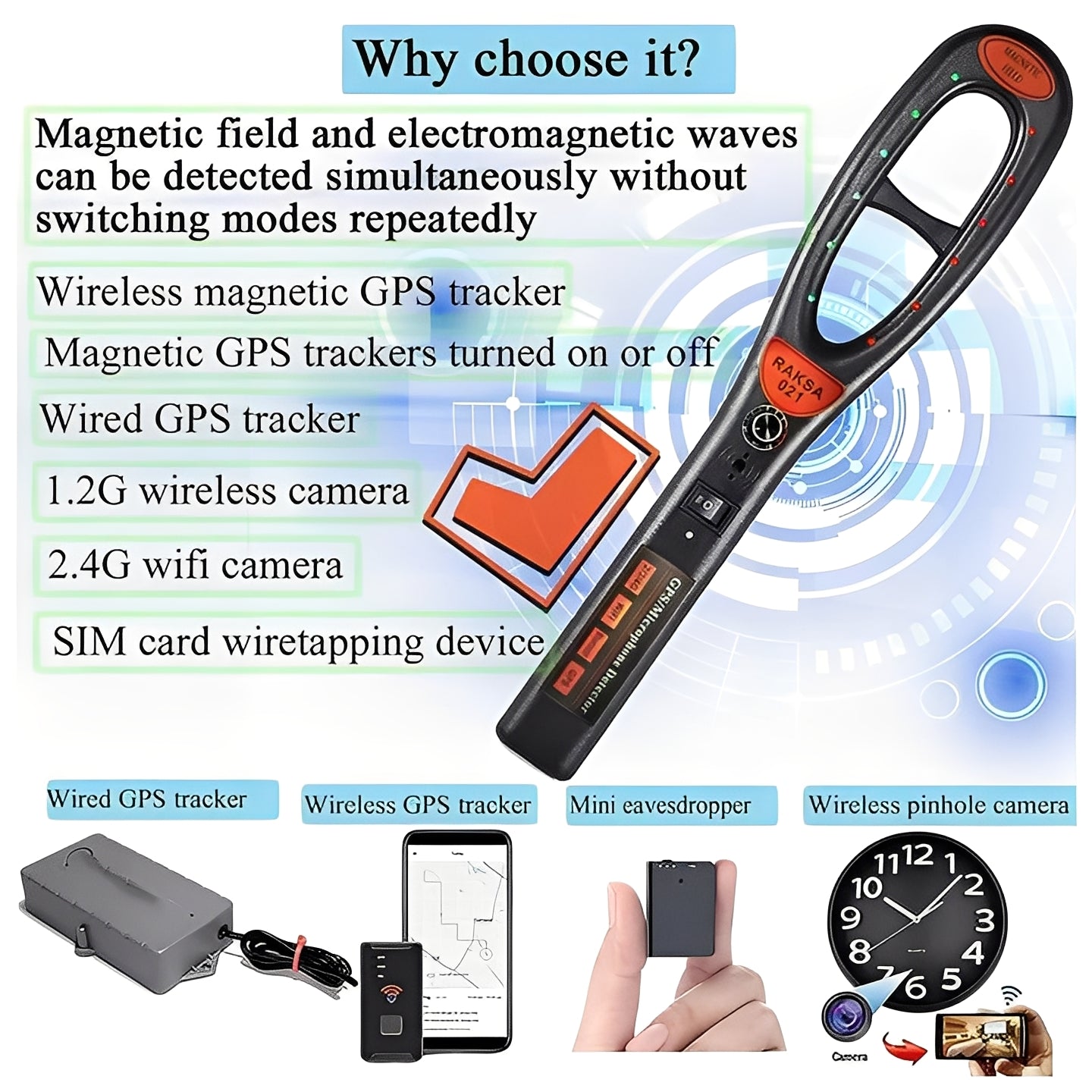 RF-Signal-Scanner mit wiederaufladbarem Akku