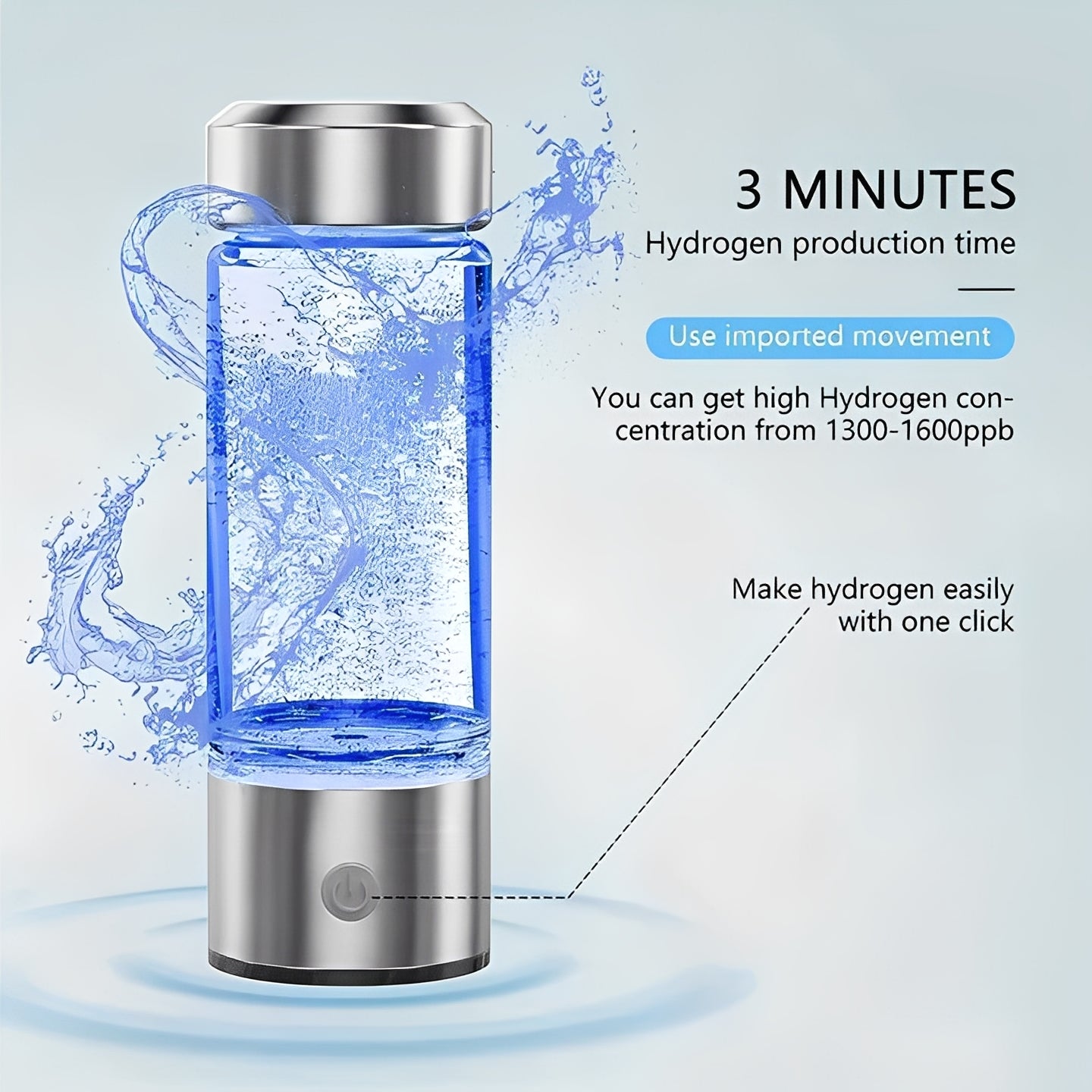 Tragbare Wasserflasche zur Wasserstofferzeugung mit USB-Ladestation