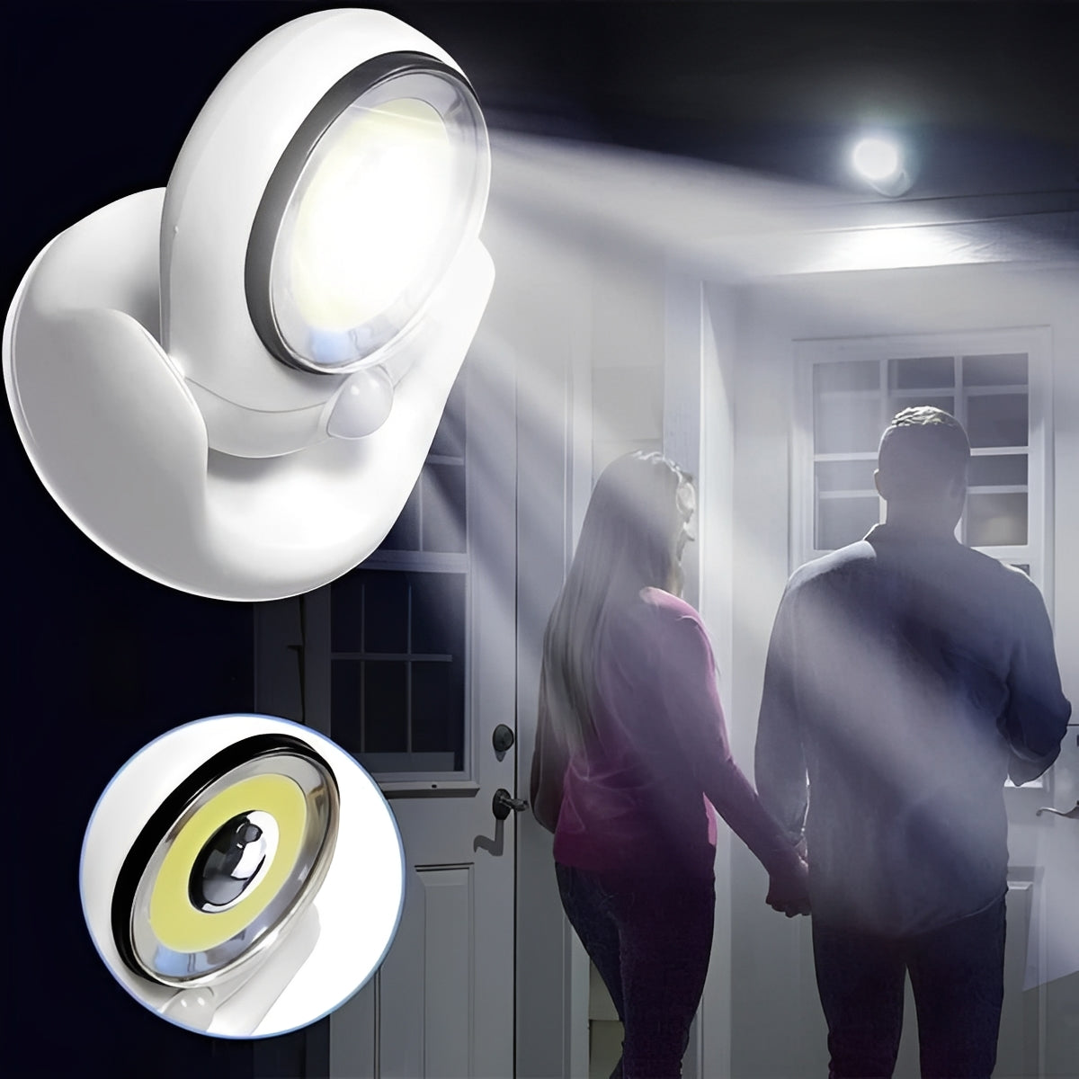 Akku-betriebene LED-Leuchte mit Bewegungsmelder und verstellbarem Fuß