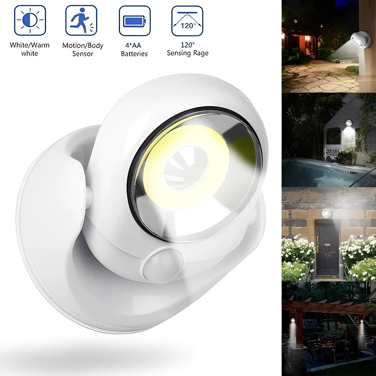 Akku-Betriebene LED-Lampe mit Bewegungsmelder und drehbarem Fuß