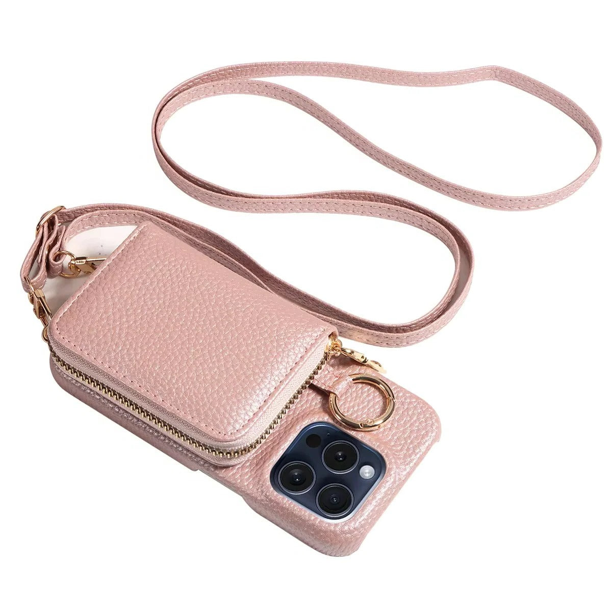Elegante Lederhülle für iPhone mit Kartenfächern und Reißverschluss