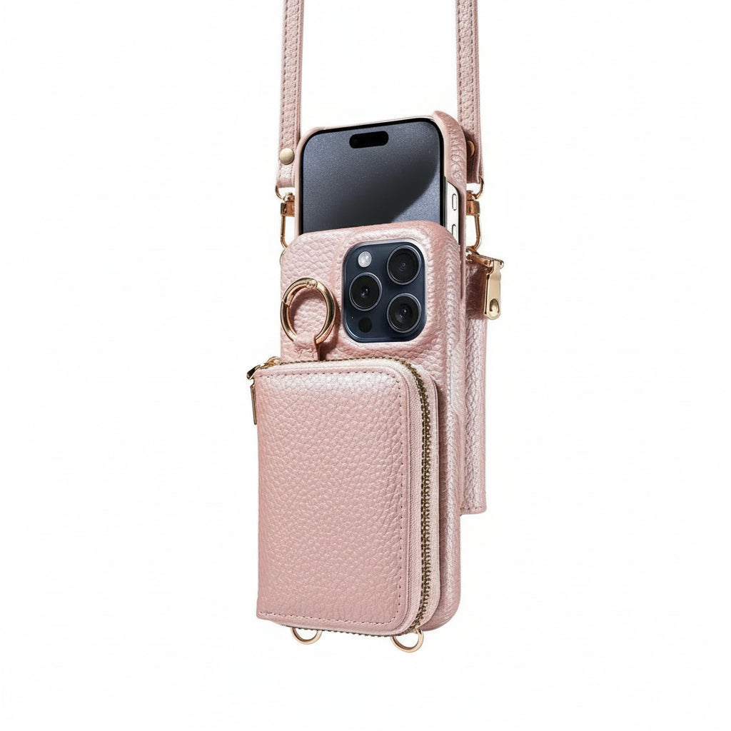 Elegante Lederhülle für iPhone mit Kartenfächern und Reißverschluss