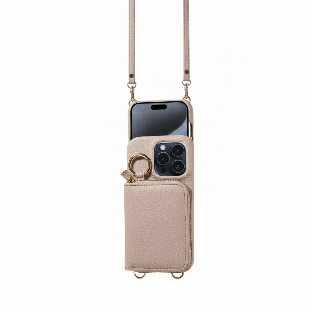 Elegante Ledertasche für iPhone mit Kartenfächern und Reißverschluss