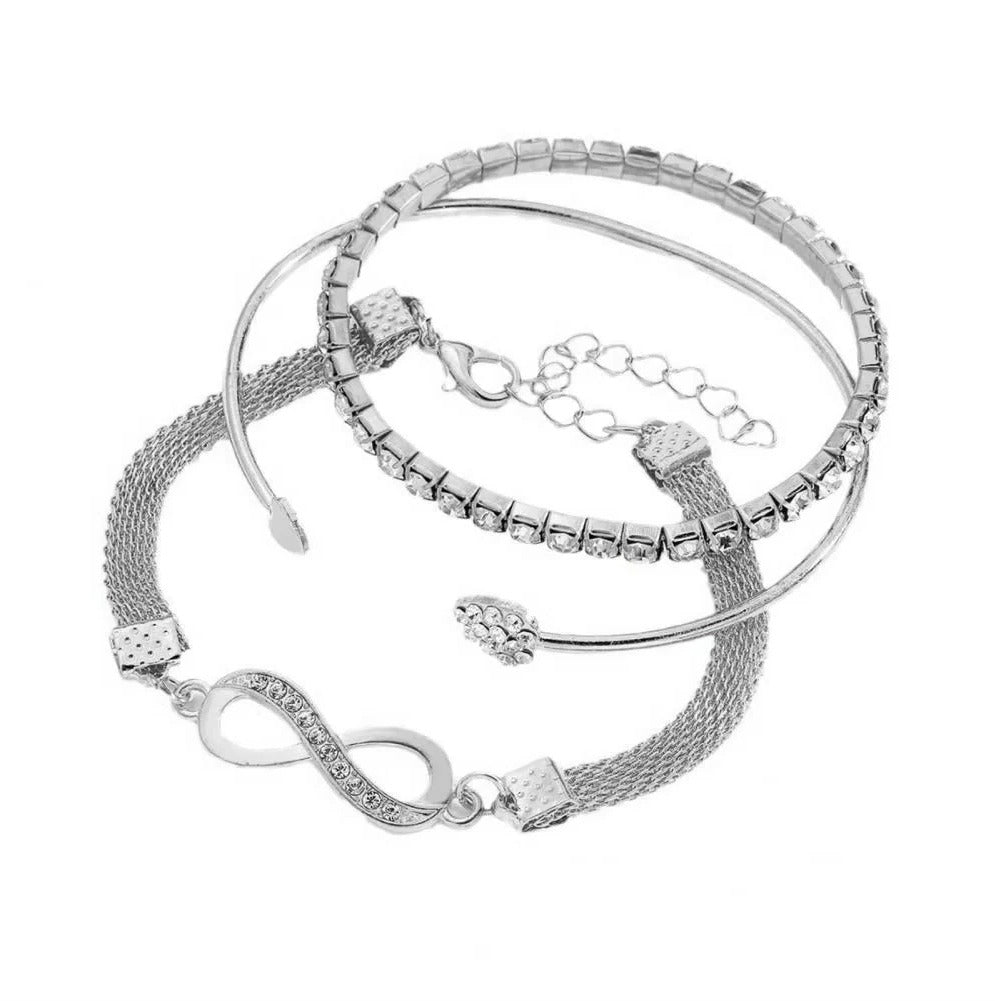Glitzerndes Armband-Set mit Herz- und Unendlichkeitssymbolen