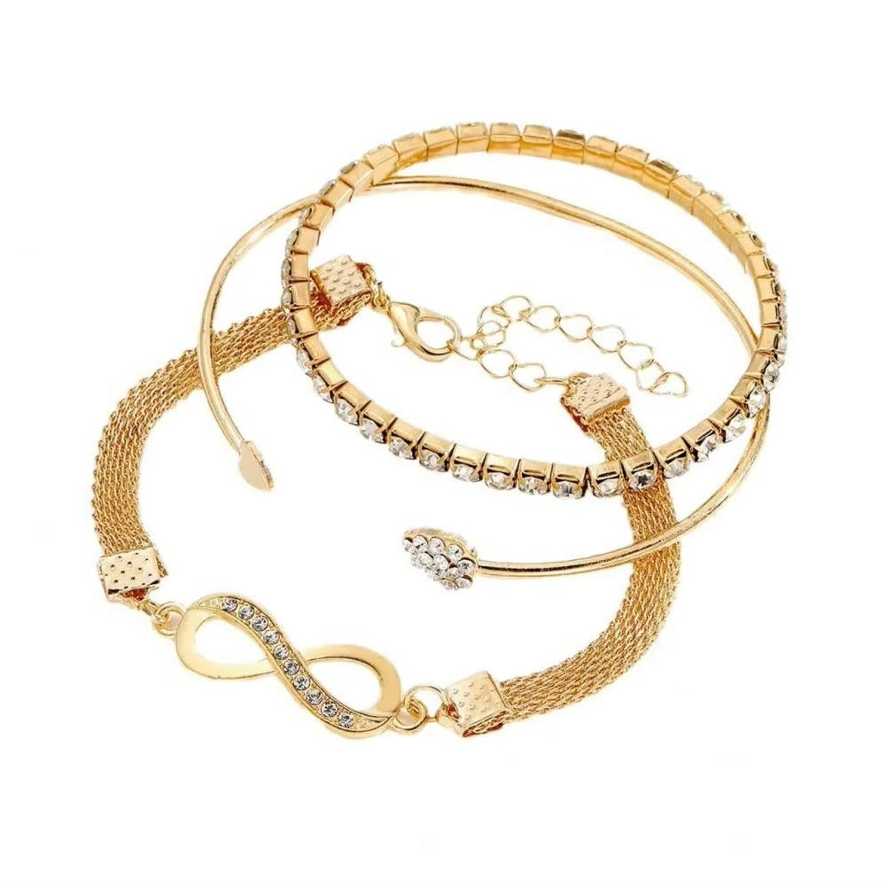 Glitzerndes Armband-Set mit Herz- und Unendlichkeitssymbolen