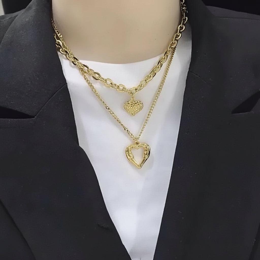 Damen Choker-Halskette mit Herz-Anhänger und kubanischer Gliederkette