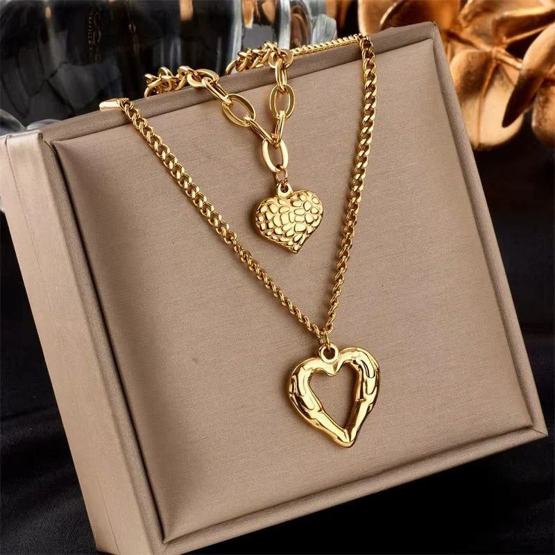 Damen Choker-Halskette mit Herz-Anhänger und kubanischer Gliederkette