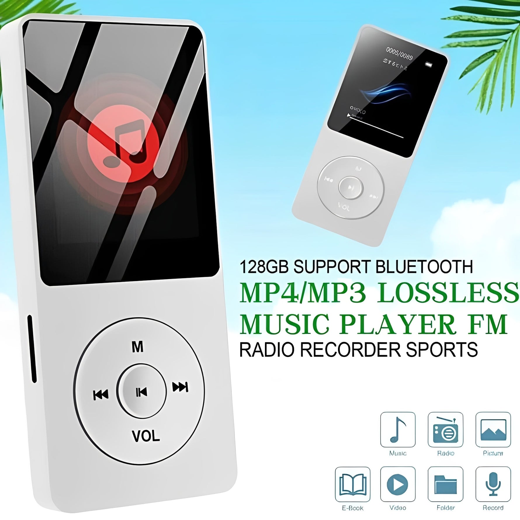 Tragbarer Musikspieler mit 1,8 Zoll Bildschirm und Bluetooth