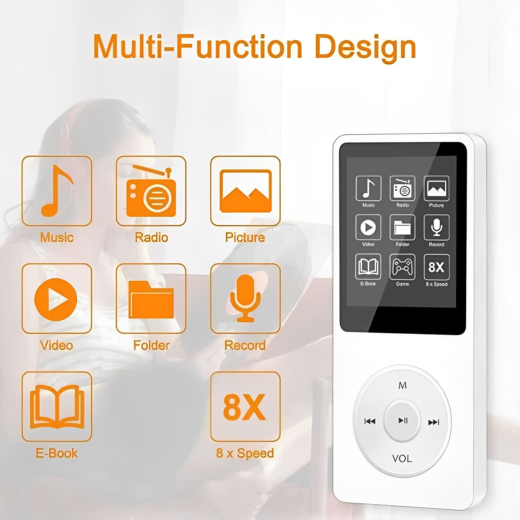 Tragbarer Musikspieler mit 1,8 Zoll Bildschirm und Bluetooth