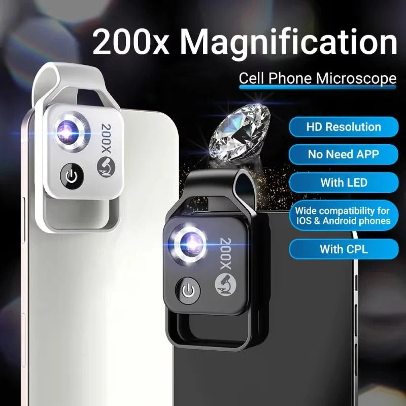 Tragbare 200X Smartphone Mikroskop Linse mit Universalklemme