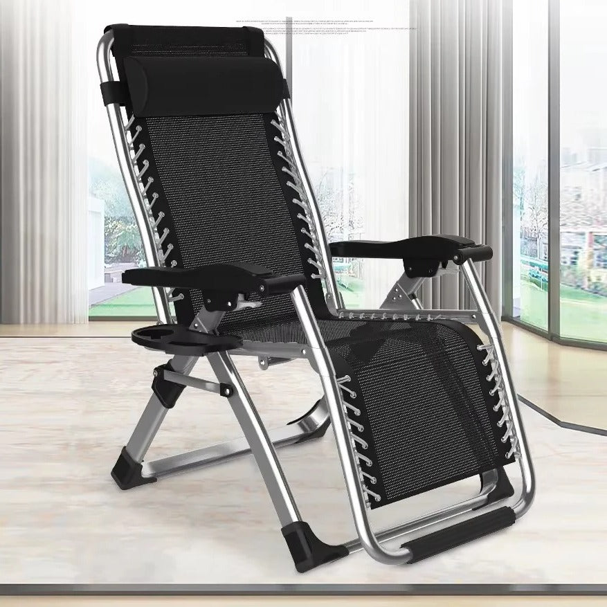 Faltbarer Outdoor-Lounge-Stuhl mit Getränkehalter und Neigefunktion