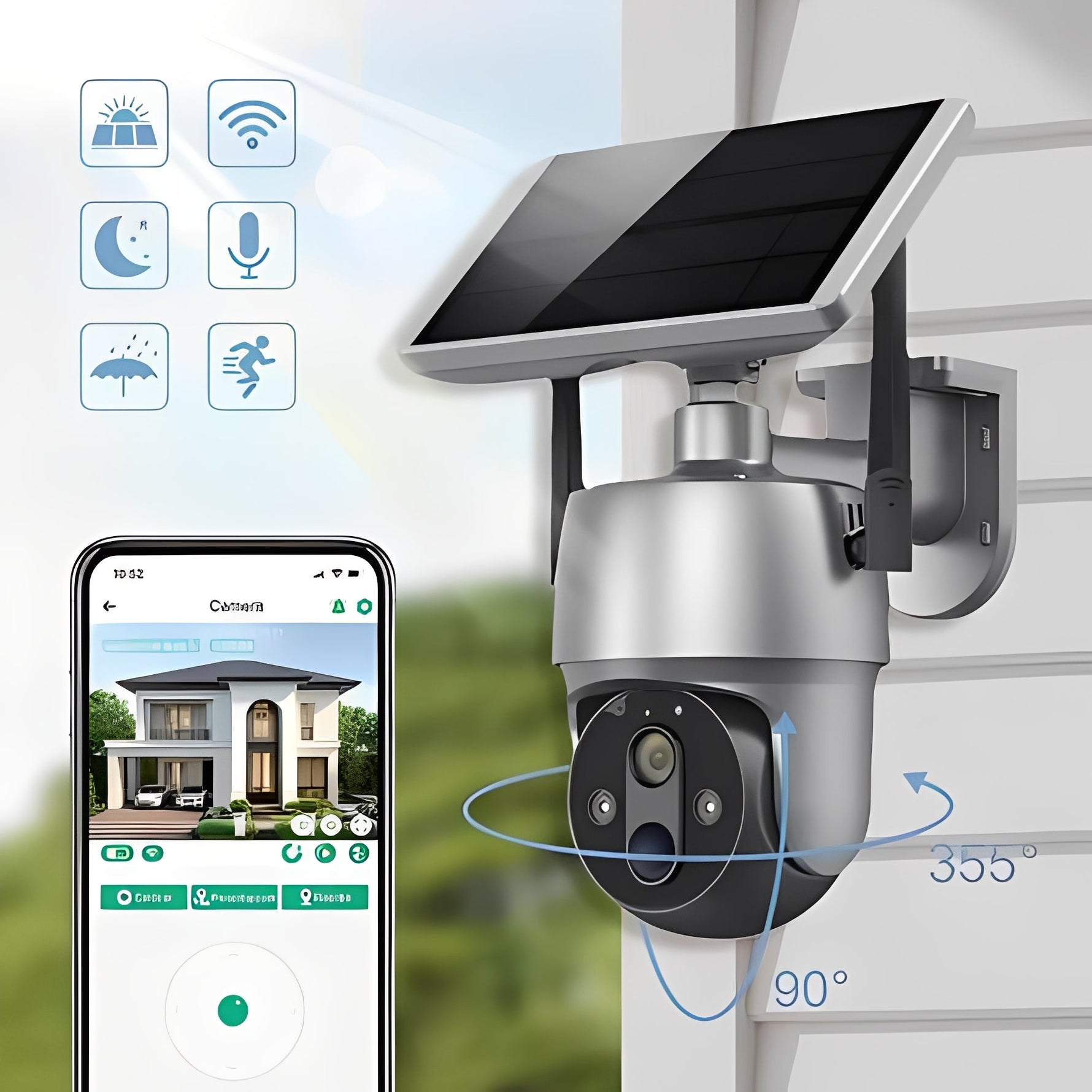 Solarbetriebene Außenkamera mit Bewegungsmelder und Audio