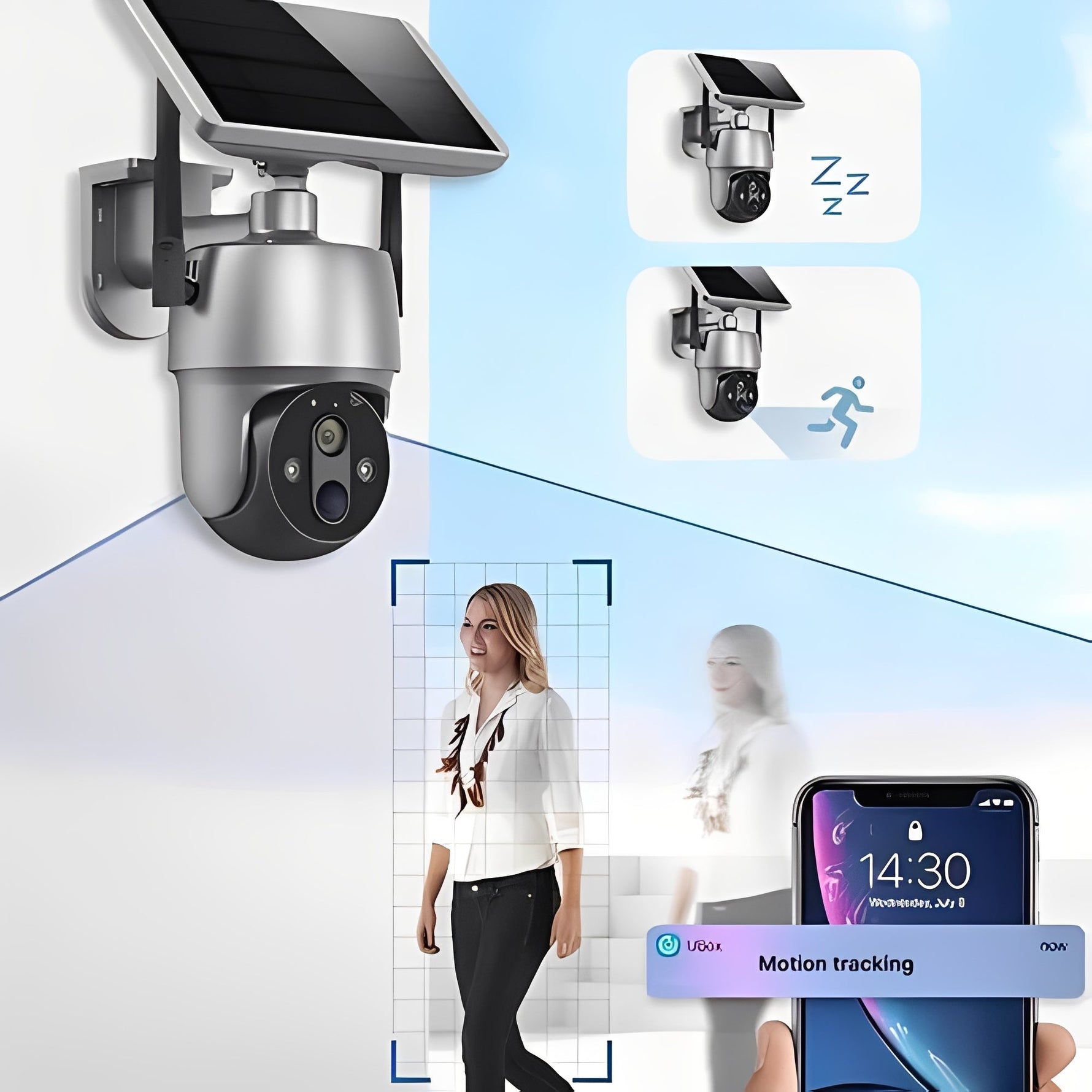 Solarbetriebene Außenkamera mit Bewegungsdetektion und Audio