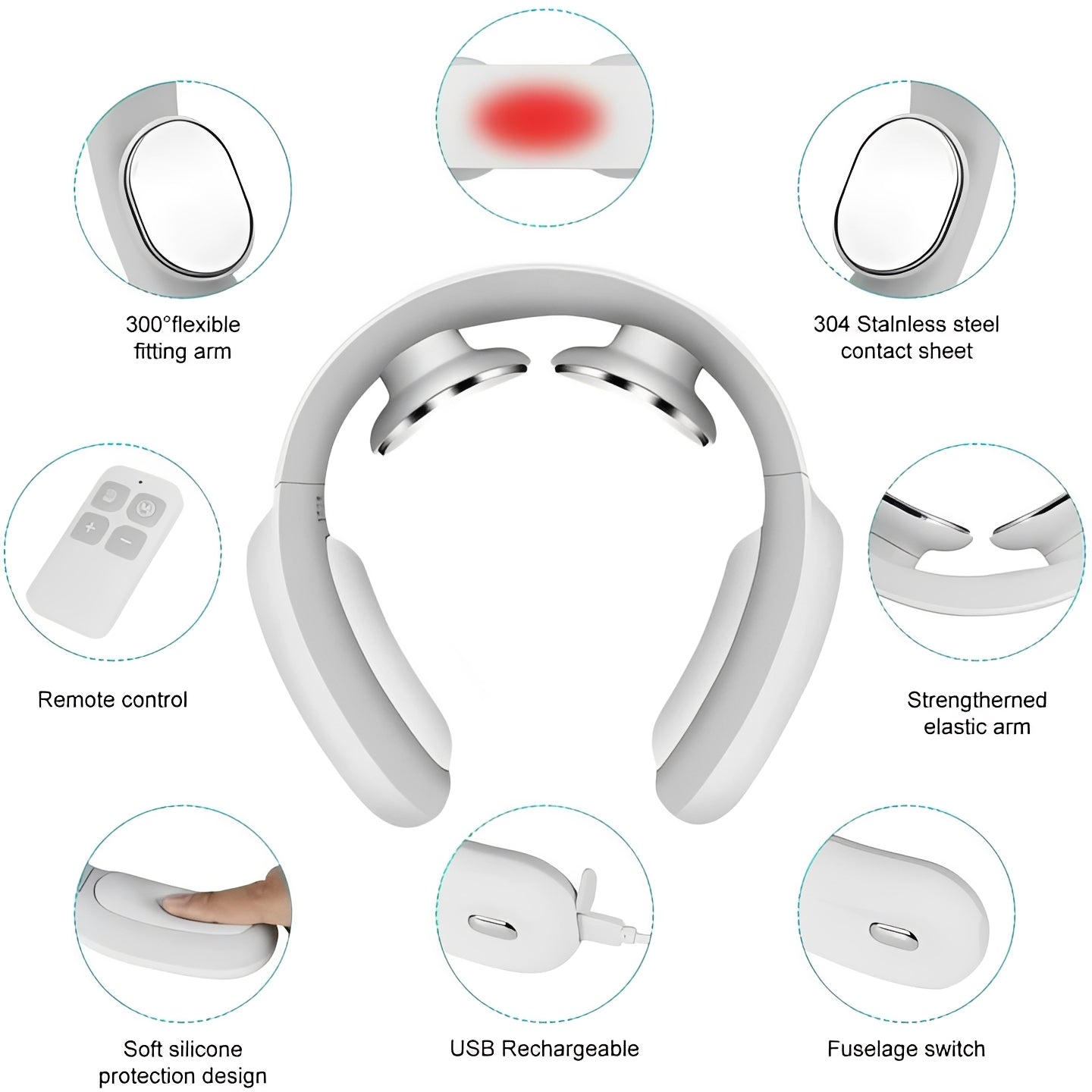 Wiederaufladbarer Nackenmassager mit Wärme und einstellbaren Pulsmodi