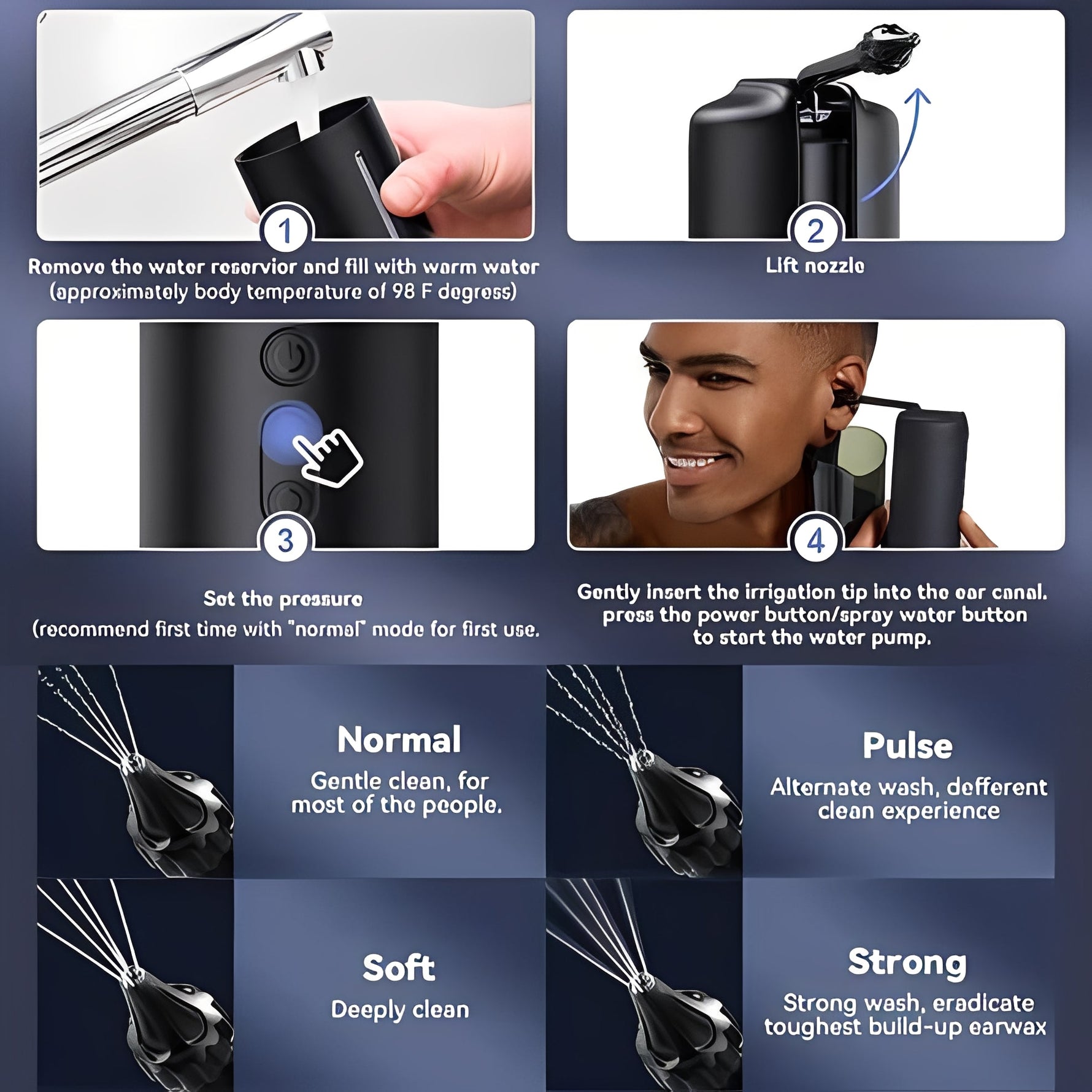 Wasserbasiertes, USB-aufladbares Ohrspülgerät