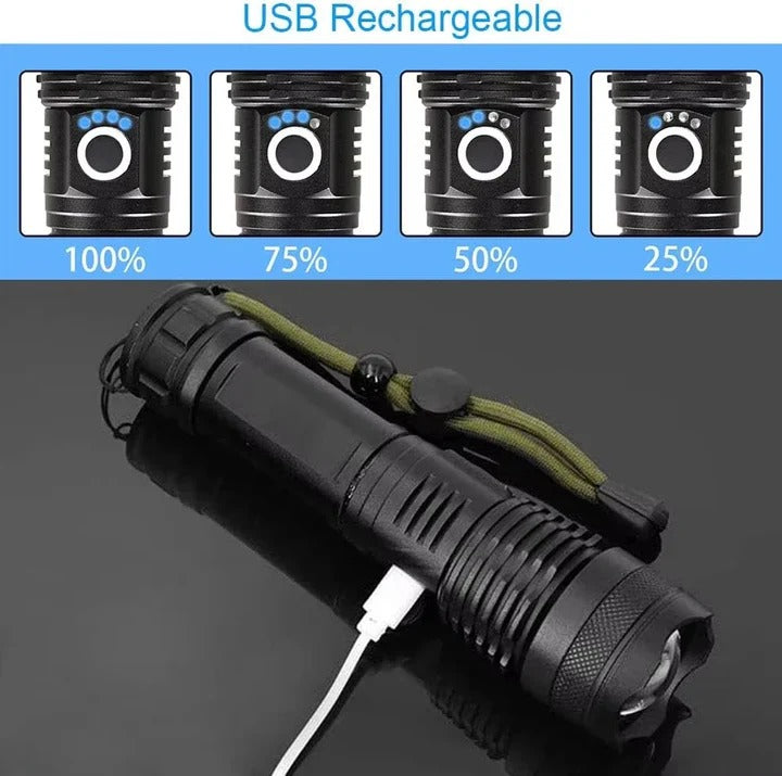Wiederaufladbare LED-Taschenlampe mit einstellbarem Lichtstrahl