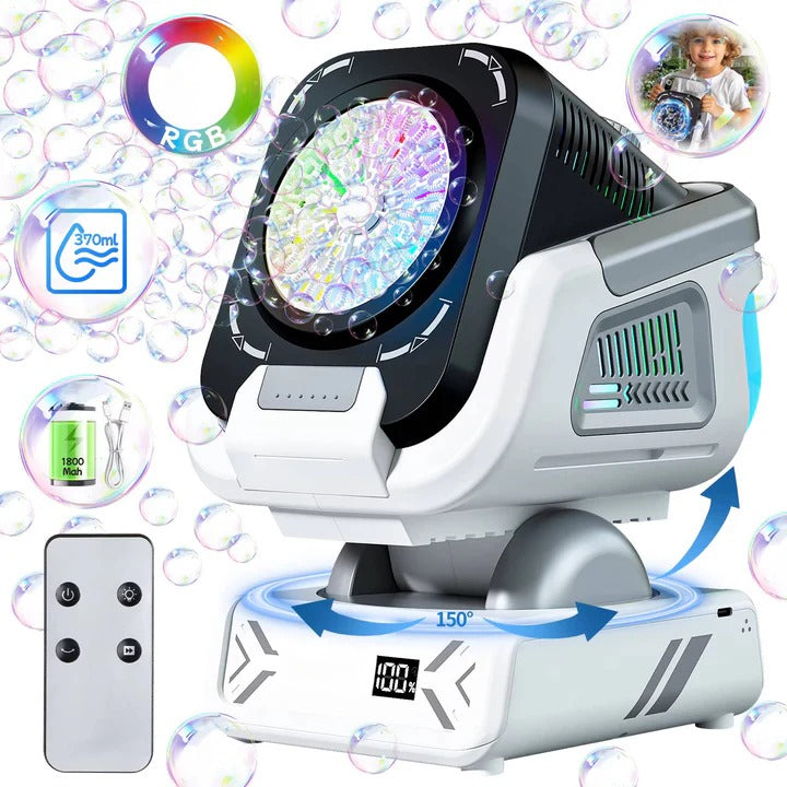 Seifenblasenmaschine mit LED-Beleuchtung und drehbarem Sockel