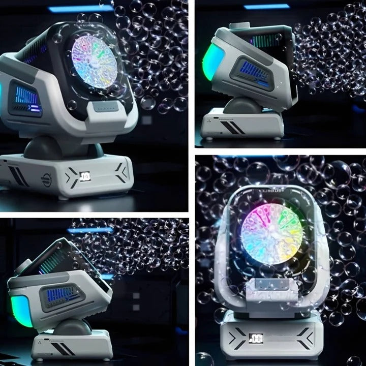 Seifenblasenmaschine mit LED-Beleuchtung und Drehbasis