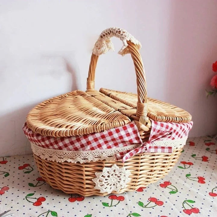 Eleganter Picknickkorb aus Weide mit Abnehmbarer Baumwollauskleidung