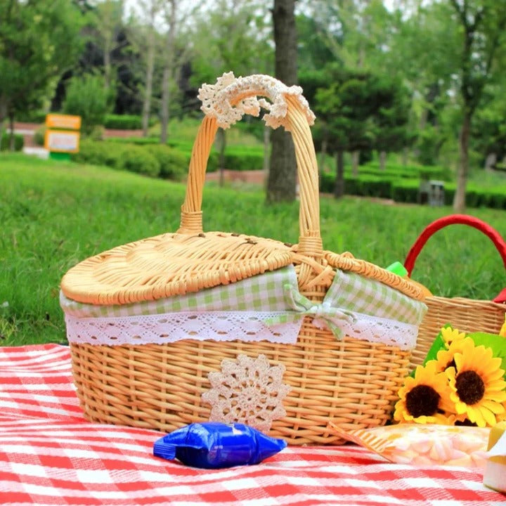 Eleganter Picknickkorb aus Weide mit Abnehmbarer Baumwollauskleidung