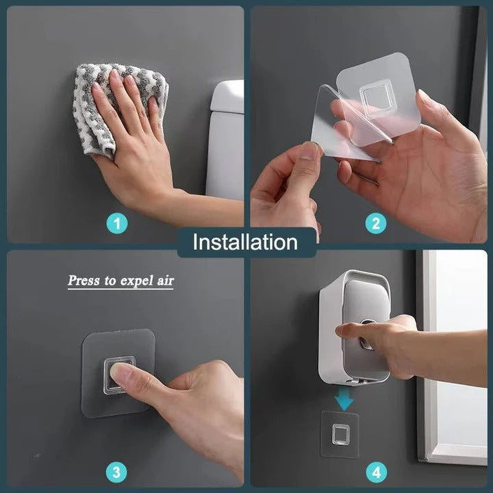 Wandmontierter Zahnpasta-Spender mit Klebeinstallation