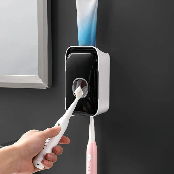 Wandmontierter Zahnpasta-Spender mit Klebeinstallation