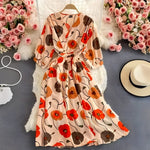 Leichtes Sommerkleid aus Chiffon mit V-Ausschnitt und Puffärmeln