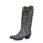 Funkelnde Stiefel mit Spitze und Farbblock-Design