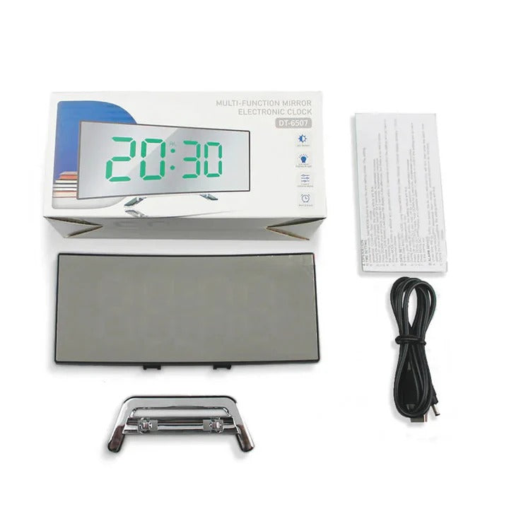 Elegant Wecker mit gebogenem LED-Spiegeldisplay
