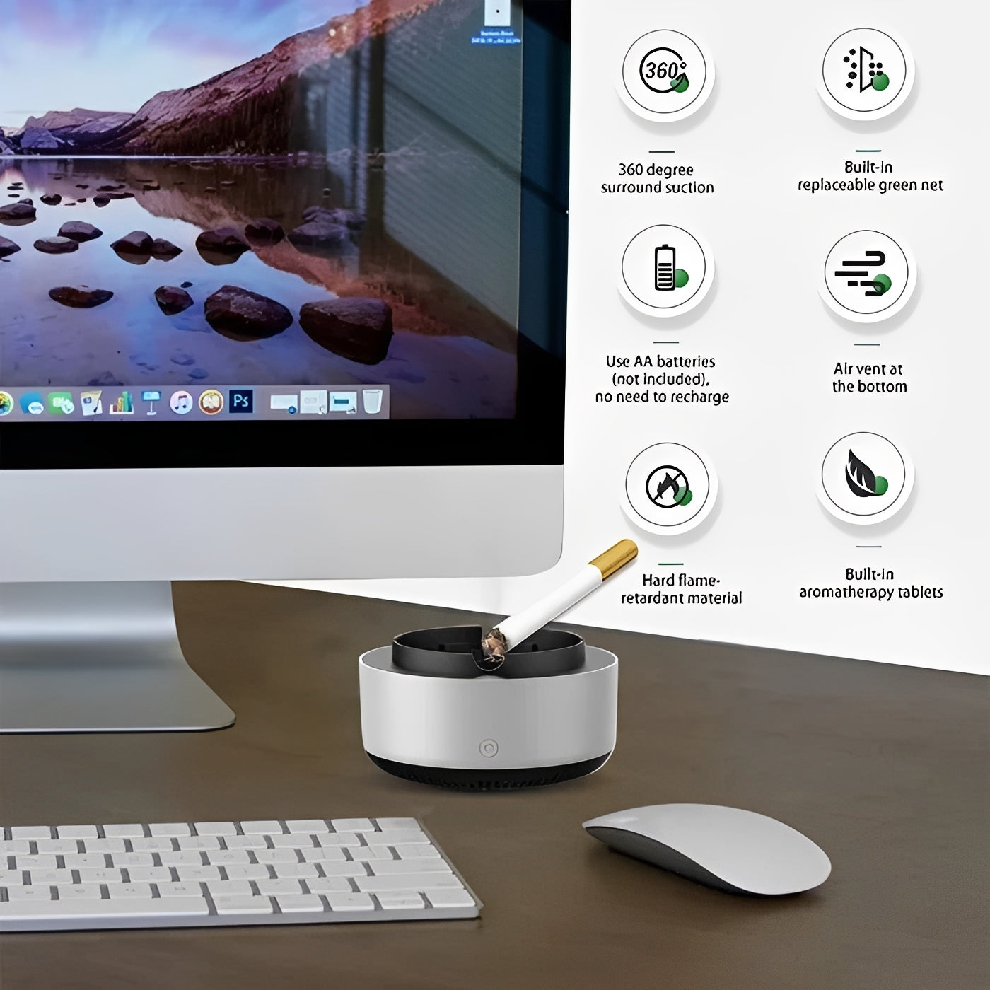 Intelligenter Aschenbecher mit 2-in-1-Funktionalität