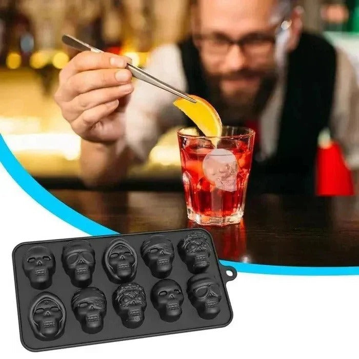 Flexibles Silikon-Eiswürfelform in Totenkopf-Design mit 10 Fächern