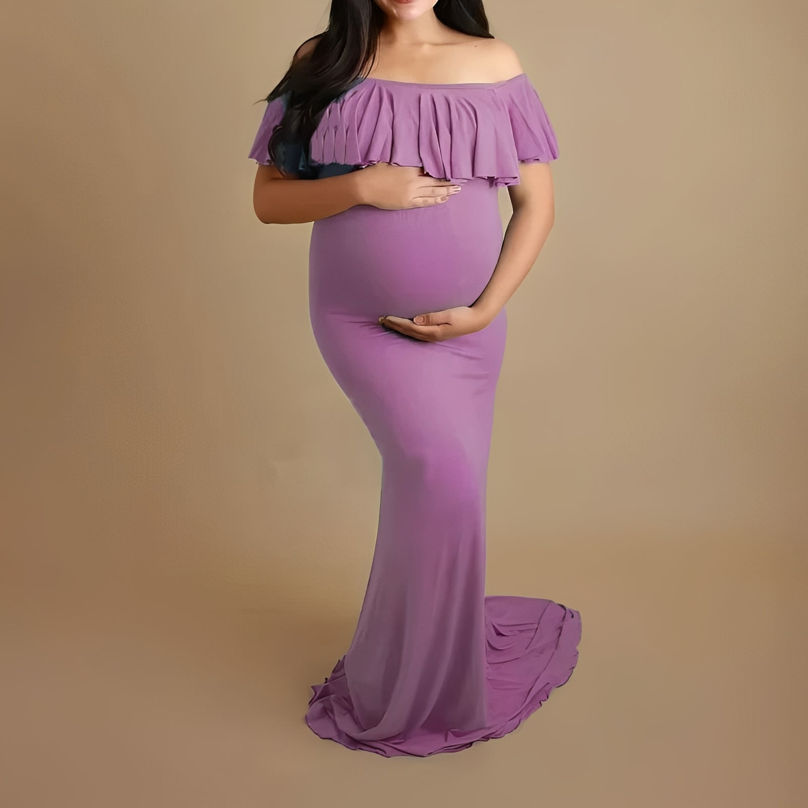 Elegantes Schwangerschafts-Fotoshooting-Kleid mit Fließendem Design