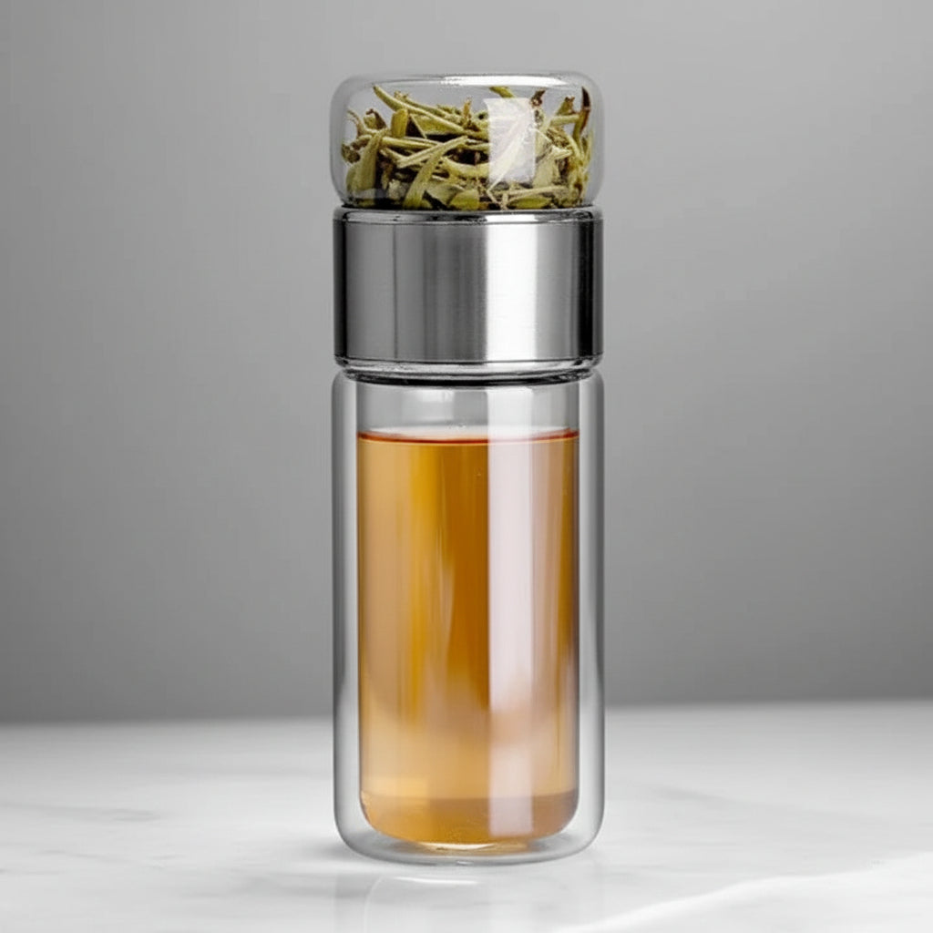 Elegante Teebereiterflasche aus Doppelwandigem Glas, 430ml